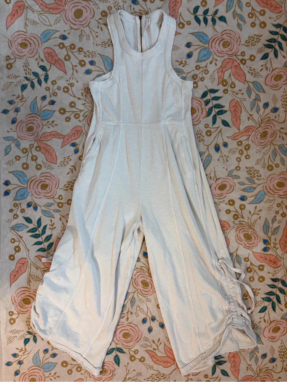 Sleeveless Cream Wide-Leg Jumpsuit with Side Ties